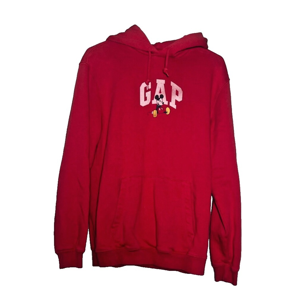 Gap X Disney Logo Hoodie Sweatshirt Adult Small Red Mickey Mouse Pocket